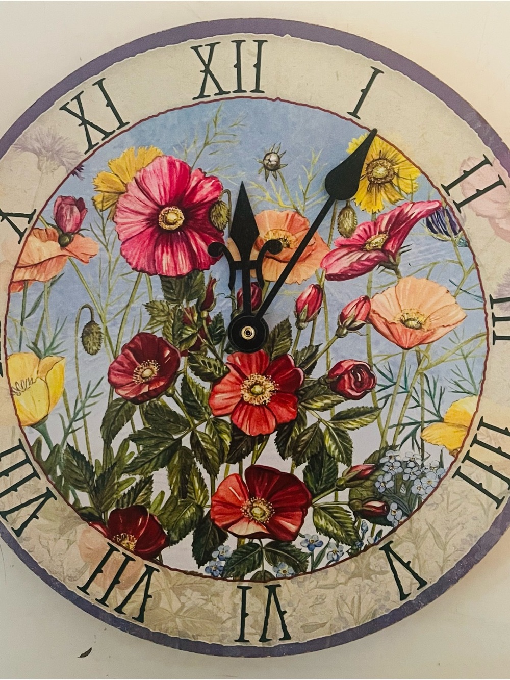 Floral Garden Wall Clock - Red, Pink & Yellow